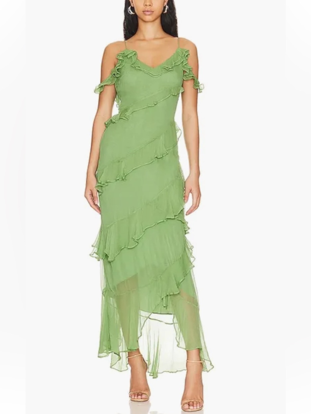 House of Harlow 1960 Green Ruffle Maxi Dress Sz Medium Fairy Whimsy Cottagecore